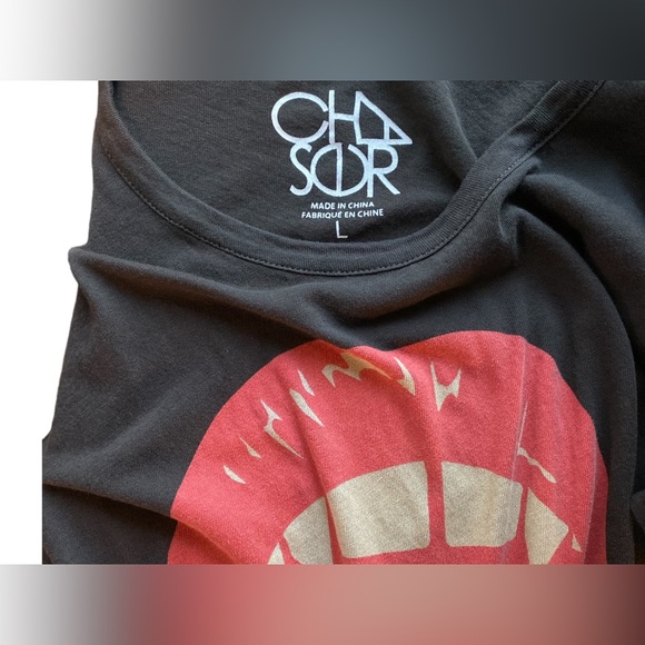 Chaser | Large Charcoal Vampire Mouth Graphic Short Sleeve Cotton Shirt - Picture 3 of 6